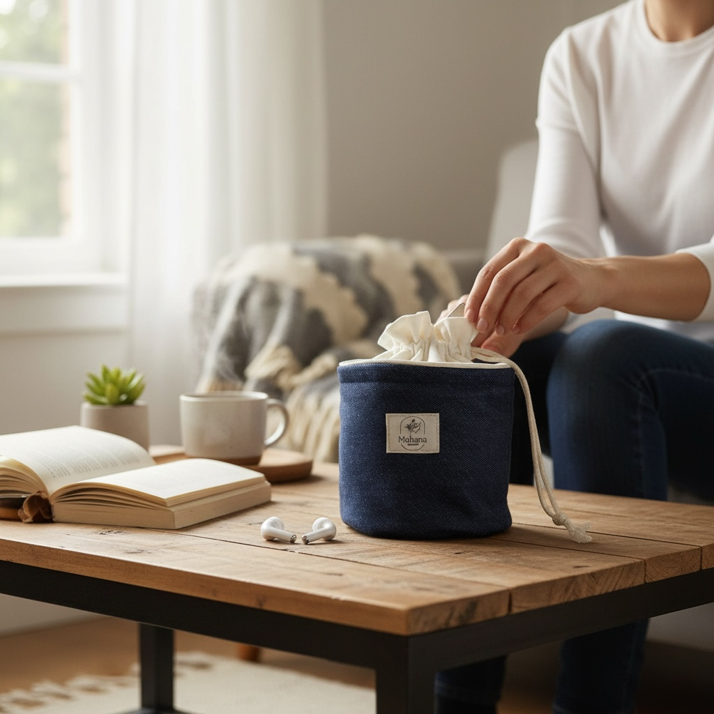 Trousse pochon ronde Dénim